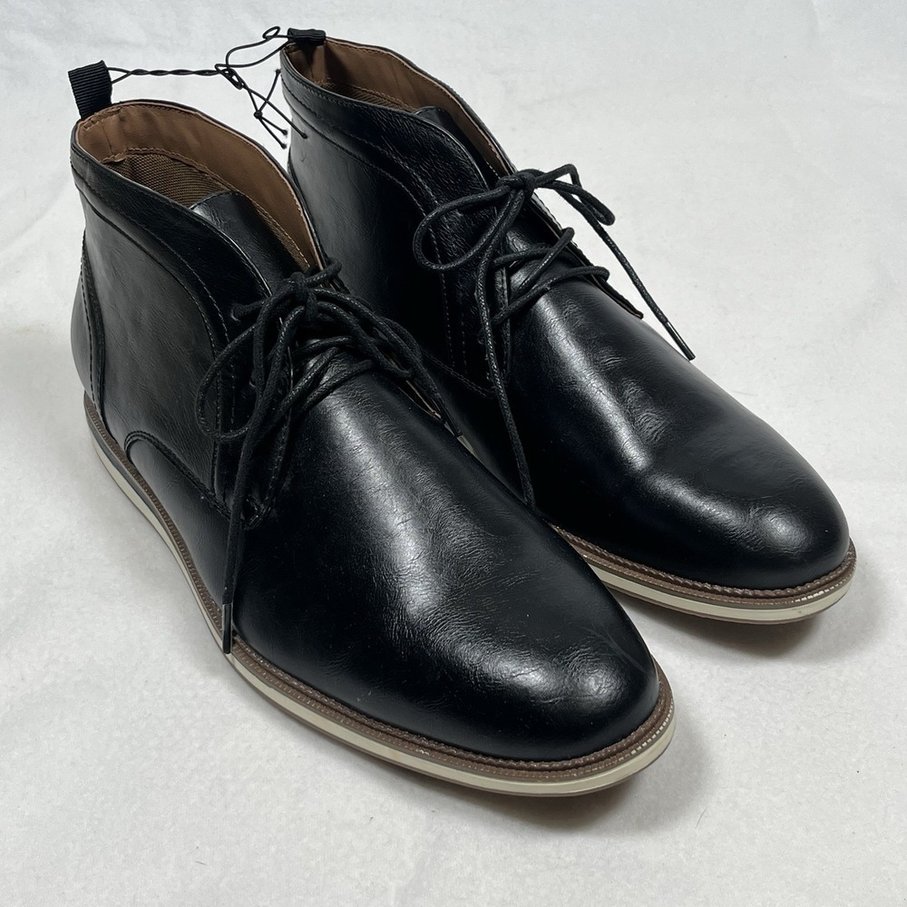 Madden NYC Mens Chukka Boots Black Faux Leather Lace Up MNMN23AM280 Sz 14 NWOT